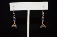 STERLING SILVER CUTE WHALE TAIL DESIGN DROP EARRINGS W/ BLUE STONES FME137