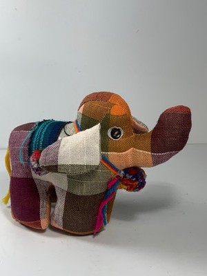 Plaid Mexican Folk Art Stuffed Elephant 6 in.