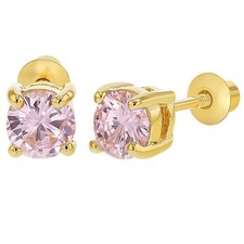 Gold Plated Pink Cubic Zirconia Screw Back Earrings for Babies Toddlers 5mm