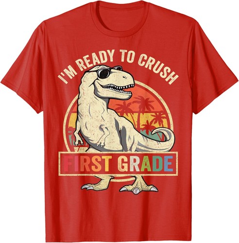 Ready To Crush First Grade 1st Day Of School Dinosaur Boys T-Shirt Hoodie - Picture 13 of 18