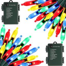 2 Pack Battery Operated Christmas Lights, Total 100LED 32FT Christmas Lights ...