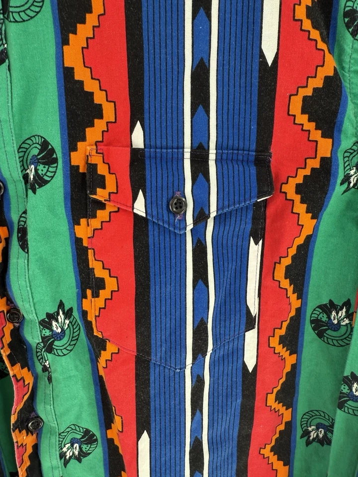 Vintage Wrangler BrushPopper Shirt 17.5-35 X-Long Tails Cowboy Aztec Southwest - Image 3 of 4