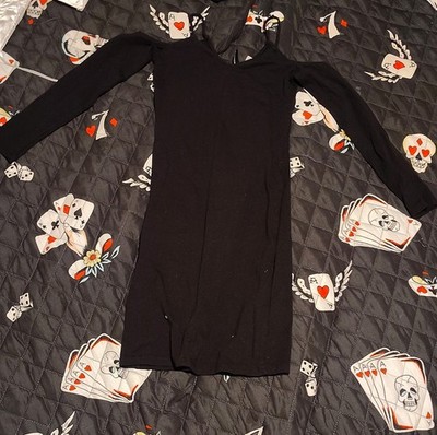 DIVIDED H&M Black Knit Bodycon Knee Length Dress V-Neck Long Sleeve XS