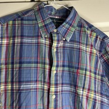 VTG Polo Ralph Lauren Blue Plaid Button Front Custom Fit Shirt Men  s Large
