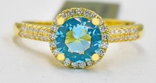 GENUINE 1.90 Cts BLUE TOPAZ  WHITE SAPPHIRE RING 14K YELLOW GOLD PLATED - NWT