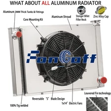 For Chevy GM SBC BBC Overall Size 28"x19" 4-Row Aluminum Radiator Shroud 14" Fan