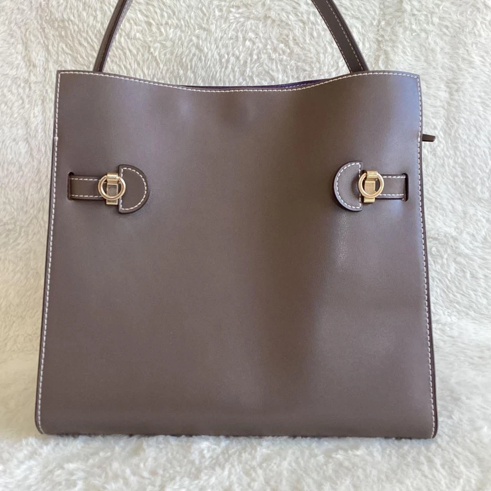 Bolso de hombro Tory Burch Lee Radziwill doble de cuero gris bidireccional excelente Foto 4 de 4
