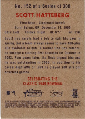 2006 Bowman Heritage #152 Scott Hatteberg Silver Foil - Picture 2 of 2