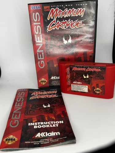 Maximum Carnage Sega Genesis 1994 Red Cartridge W/Manual Tested 