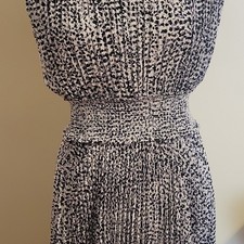 Black White Abstract Pleated Crepe Midi Dress A-Line Casual for Women