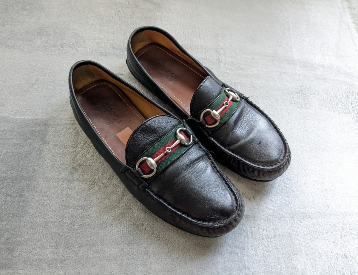 Gucci Horsebit Driving Loafers Black Men 9.5 Leather Dress Shoes 