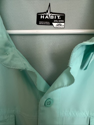 Habit Mens Shirt Mint Green Solar 40+ Fishing Vented Short Sleeve Button 2XL - Picture 3 of 8