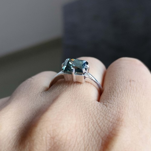 Gary Moissanite Solitaire Wedding Ring East West Radiant Cut Engagement Ring Her - Picture 6 of 12