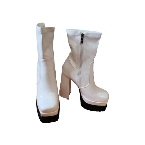 424 White Zip Shine Calf Cuban Boots | eBay display picture 1