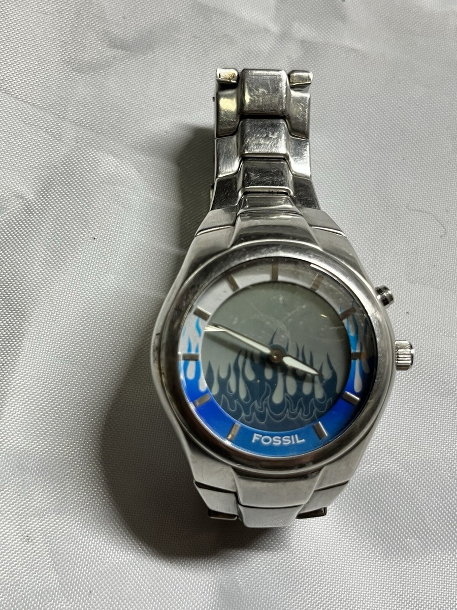 Fossil Big Tic Stainless Steel Blue Flame Dial (42mm Fossil Big Tic Stainless Steel Blue Flame Dial (42mm