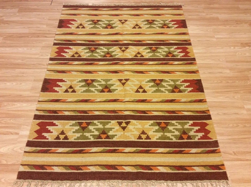 Antique look Hand-woven Tribal Kilim Rusty Beige 100% Wool Rug 122x177cm 50% OFF - Image 4 of 4