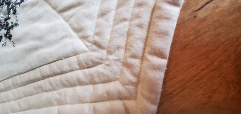 Nuevo 2011 Pottery Barn Marfil Lino Metálico Lentejuelas Copo de Nieve Árbol de Navidad Falda Foto 4 de 4