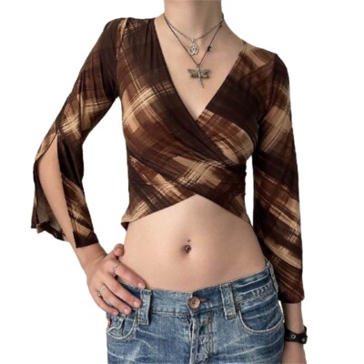 Unique Women s Long Sleeve Crop Tops V Neck Shirt Summer Top for Various Looks