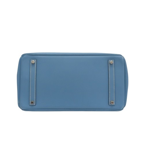 HERMES  Birkin 35 Handbag Leather Blue □I Stamp - Picture 4 of 18
