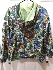 D.e.t.a.i.l.s Hooded Reversible Jacket For Women Size L Green And Floral Leaf.