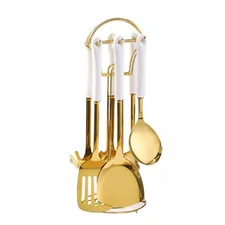 Ceramic Handle Stainless Steel Kitchenware Cooking Utensils 7 Pcs with Hangin...