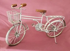 Decorative Tabletop Bicycle Metal Silver Bike With Basket and Movable Parts