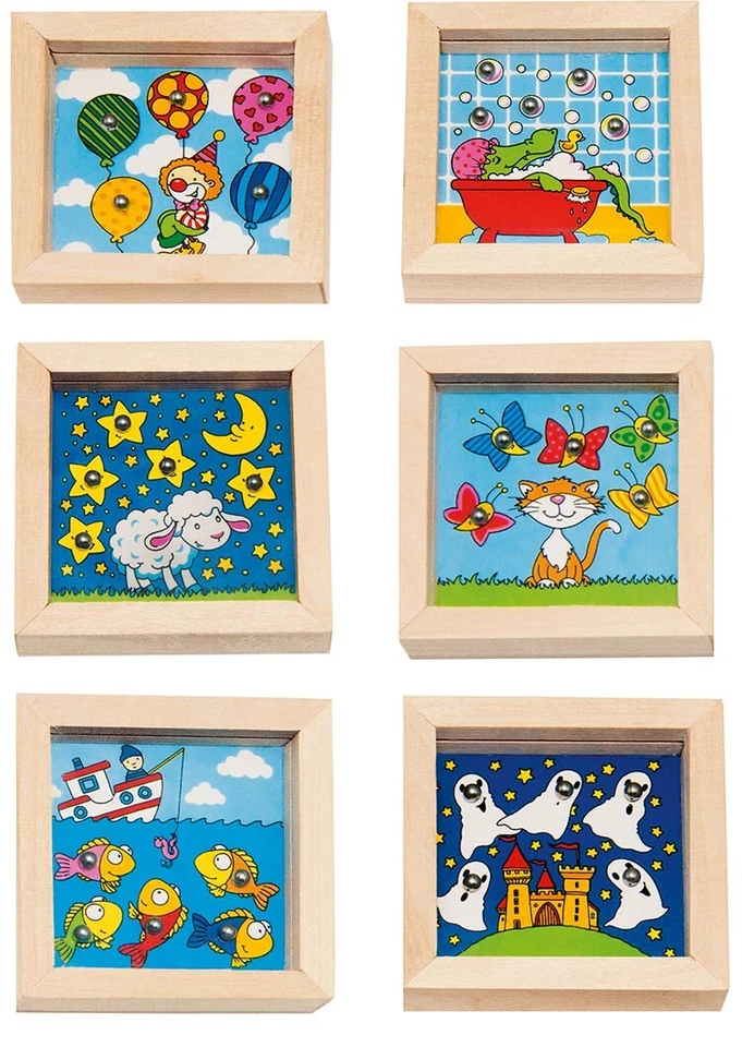 AMEISENKEKS Kugelgeduldsspiele 6er Set Geschicklichkeitsspiele 6 Stück Holz mit Stahlkugeln