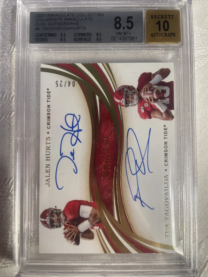 2020 Immaculate Dual Rookie Autographs Jalen Hurts, Tua Tagovailoa /25 Auto 10 - Image 2 of 3