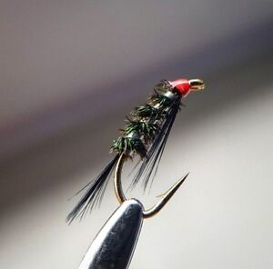 Hot Butt Olive Quill Buzzers size 10 Set of 3 Fly Fishing Straight Hook