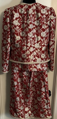 Vintage Adolfo New York 3 Piece Cocktail Suit Rich Red & Metallic Gold - EVC - M - Picture 9 of 23