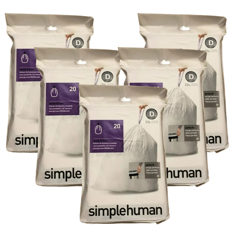 Simplehuman Custom Fit Trash Can Bags 5.3 Gallon Liners Code D 100