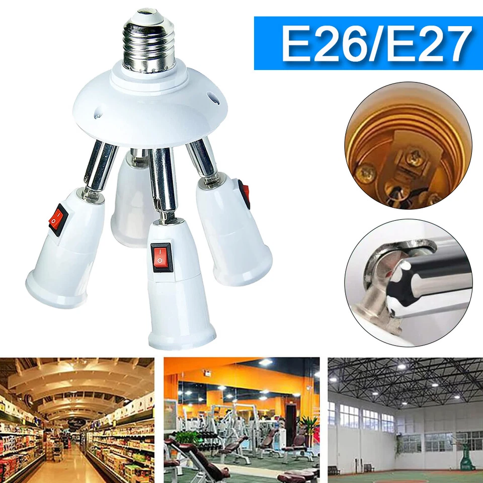 4 in 1 E26/E27 Splitter Socket Adapter w/ Switch Adjustable Bulb Socket Splitter - Image 3 of 4