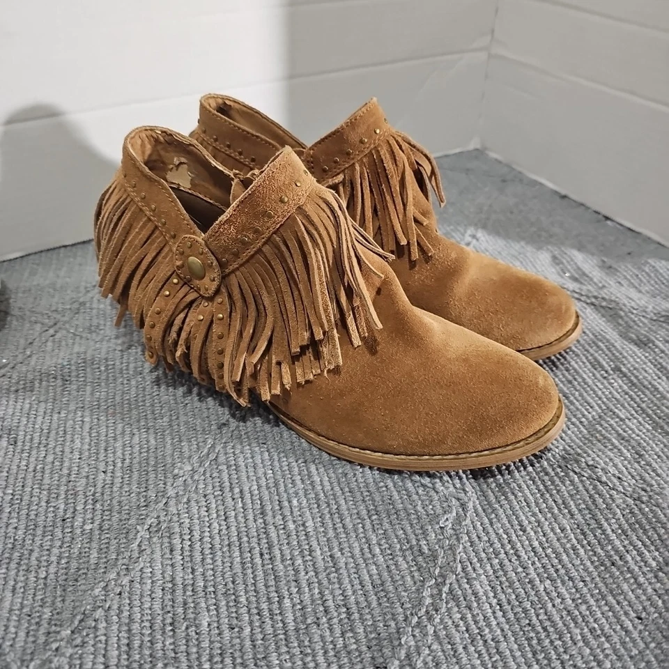 Botines muy volátiles tacón alto para mujer talla 7 gamuza flecos boho occidentales Foto 2 de 4