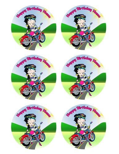 BETTY BOOP Motorcicle Party Edible Cake topper image - Picture 6 of 10