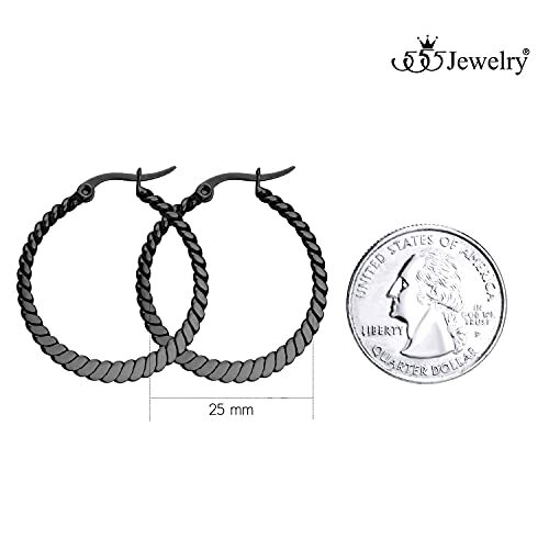 555Jewelry Womens Medium Twisted Wire Round Woven Stainless Steel Hoop Earrings - Picture 5 of 12