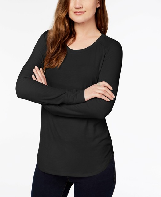 deep scoop neck long sleeve top