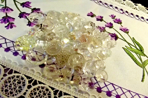 Grab Bag of 53 Clear Glass Buttons - All shapes, sizes, patterns! (4009) - Picture 3 of 7