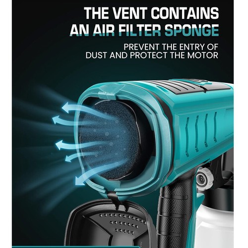Pistola a spruzzo per vernice doppia batteria 18V 1000ML paint aerografo pittura - Foto 9 di 10