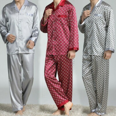 Uomini Pigiama Cinese Raso Taglie Forti Camicia a maniche lunghe pants pantaloni Sleepwear