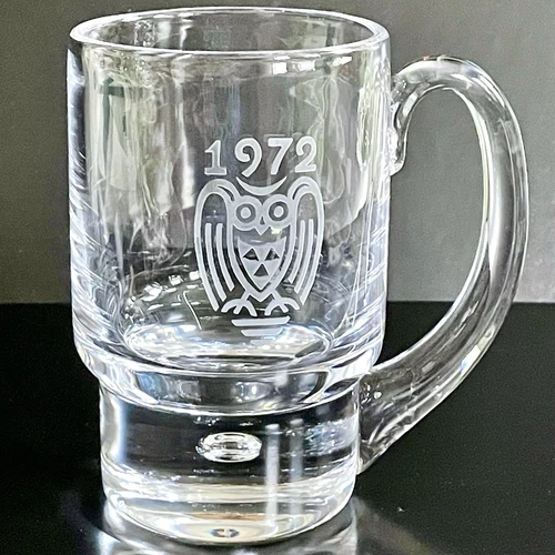 VNTG 1972 Kosta Boda Owl 17 oz Crystal Mug w/ Suspended Bubble Signed Lindstrand
