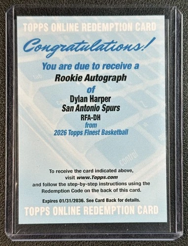 DYLAN HARPER 2025-26 TOPPS FINEST #RFA-DH ROOKIE AUTO RC SPURS