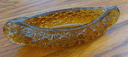 Vintage Fenton Glass Amber Daisy & Button Canoe Decorative Trinket Dish