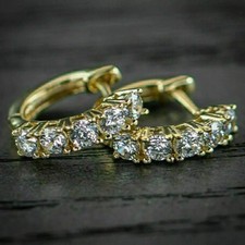 3Ct Round Cut Lab Created Diamond Huggie Hoop Earrings 14K Yellow Gold Plated