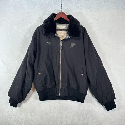 Vintage Rothco Jacket Mens Large Black B-15 Flyers Bomber Fur Collar Quilted