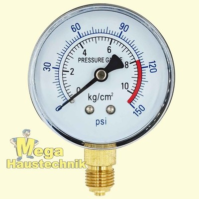 Manometer senkrecht Ø 40mm 1/8 Zoll Druckluft 0-10 bar Glycerinmanometer