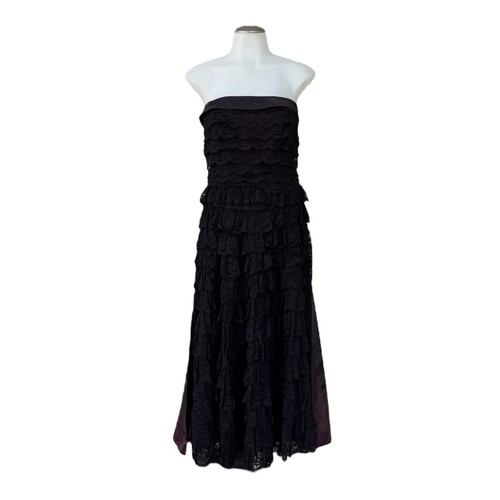Vintage 30s 40s Womens XS 2XS Lace Gown Cocktail Dress Satin Cape Long Strapless - Picture 2 of 22