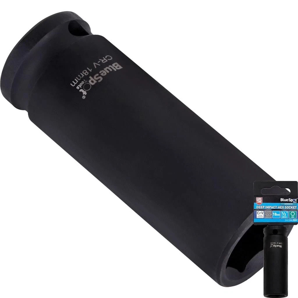 BlueSpot 18mm Deep Socket Impact Hex 6 Point Single CRV Steel 1/2"" Drive