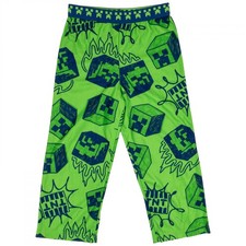 Minecraft TNT and Mobs Boy's Sleep Pants Size 4-5 Green