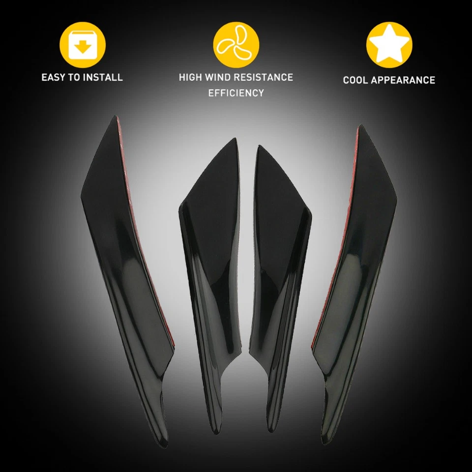 4pcs Bumper Splitter Fin Car Canard Valence Spoiler Diffuser Lip Glossy Black Foto 3 de 4