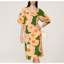 Eudon Choi Floral Midi Dress SIZE 12 Party Vacation Linen Cottage Designer $300